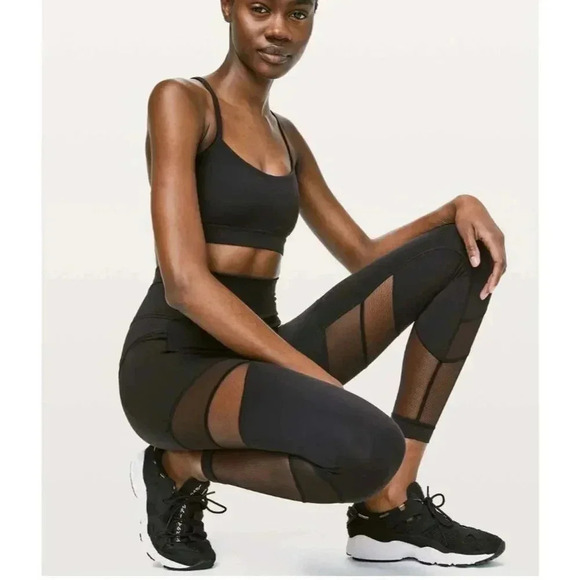 Lululemon Women's Black Forget the sweat Ankle Leggings Size 4 Mesh Activewear - Picture 1 of 11